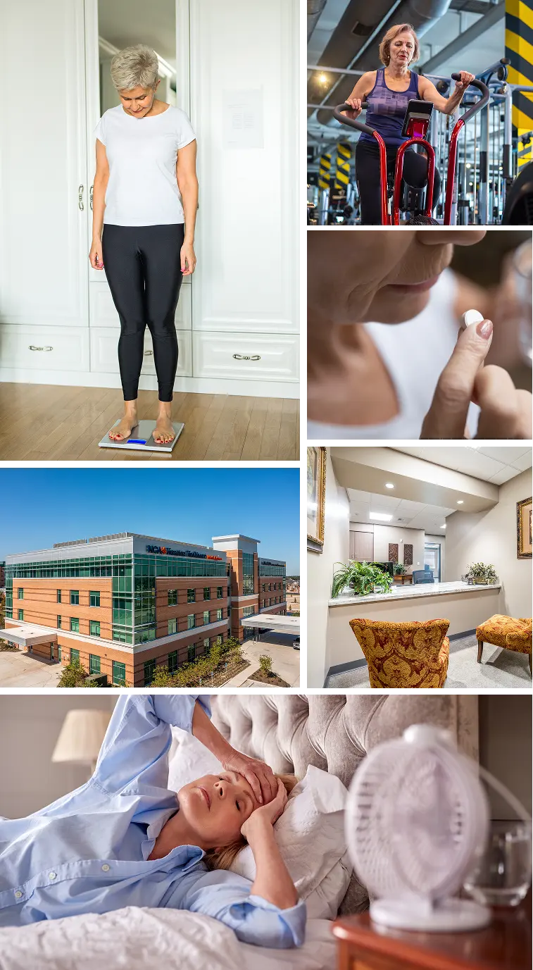 Woman weighing herself, at the gym, Northwest Endosurgical office exterior