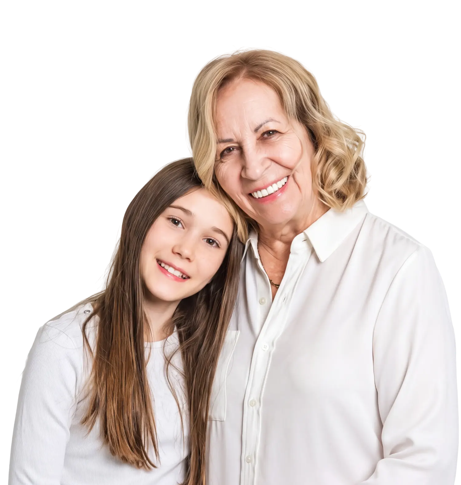 older woman and younger child smiling together