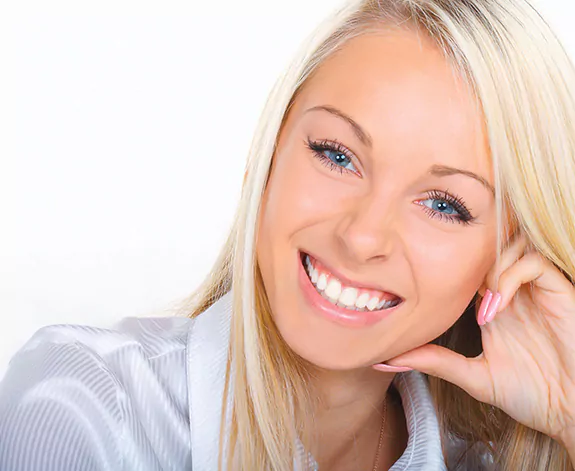young blonde woman smiling