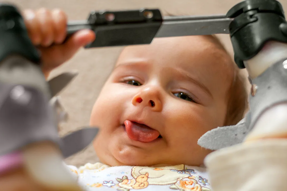 Infant with tongue sticking out